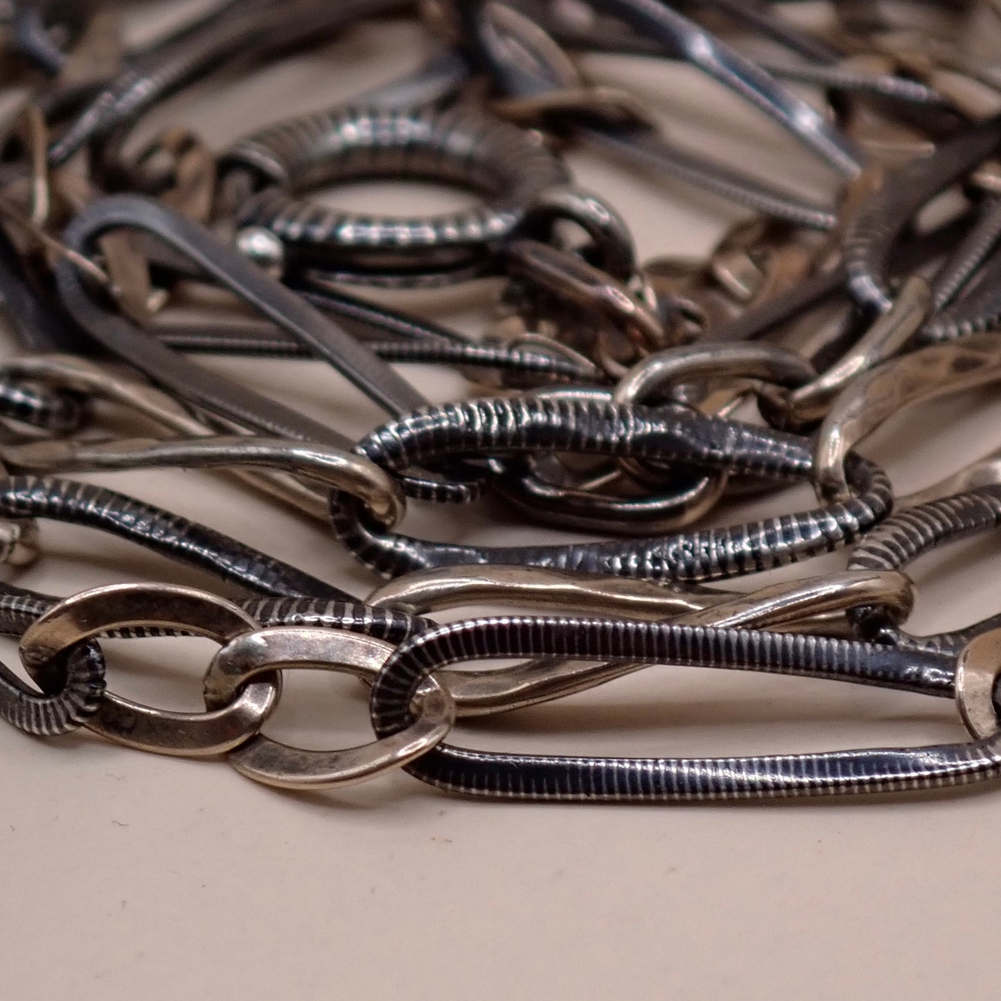 Converted Opera Length 32-Inch Victorian Niello Silver & Rose Gold Vermeil Chain Necklace MB76