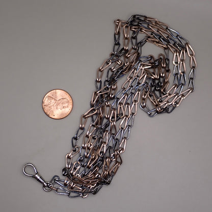 Antique Victorian Niello & Rose Gold Gilt Long Guard Chain Necklace, 59.5" inches, 26.1g MB102