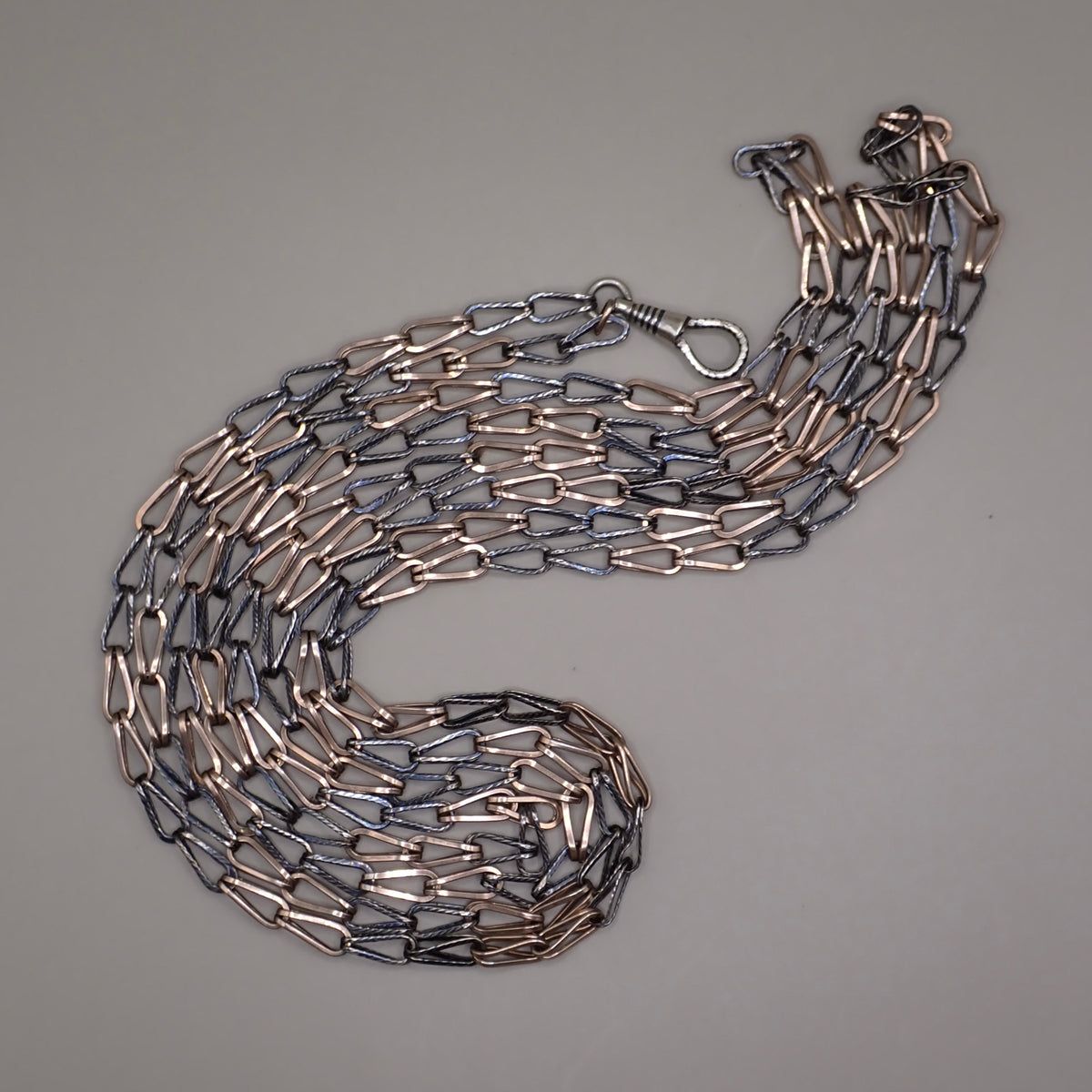 Antique Victorian Niello & Rose Gold Gilt Long Guard Chain Necklace, 59.5" inches, 26.1g MB102