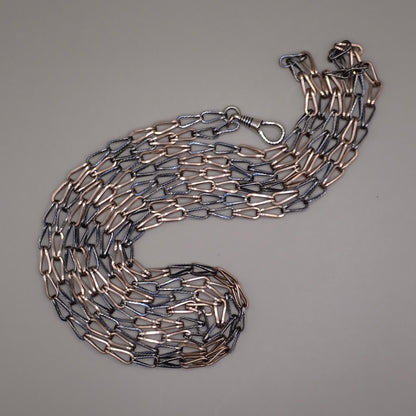 Antique Victorian Niello & Rose Gold Gilt Long Guard Chain Necklace, 59.5" inches, 26.1g MB102