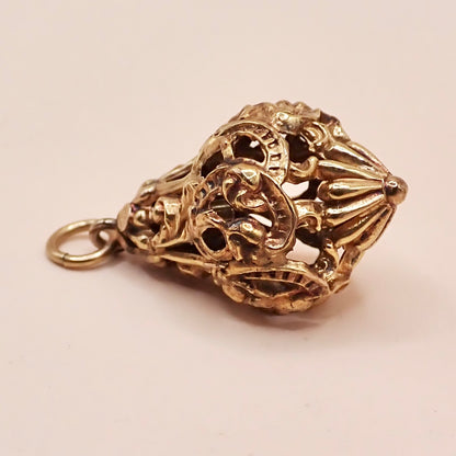 Antique Victorian Revival 14K Yellow Gold Filigree Lantern Cage Pendant