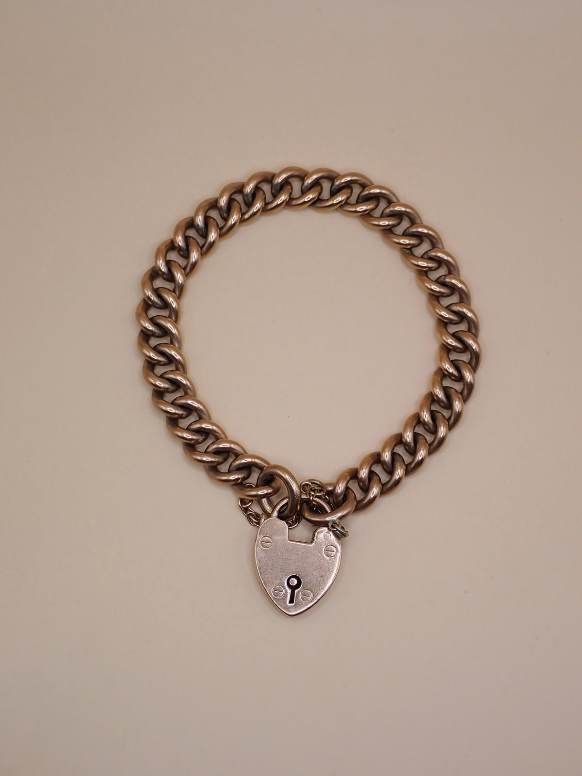 Antique Edwardian 1906 Fully Hallmarked 9k Rose Gold Heart Padlock Curb Bracelet 37.7grams
