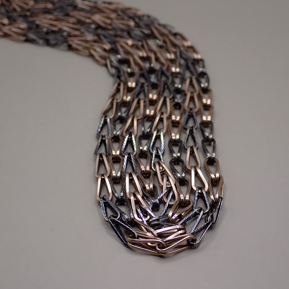 Antique Victorian Niello & Rose Gold Gilt Long Guard Chain Necklace, 59.5" inches, 26.1g MB102