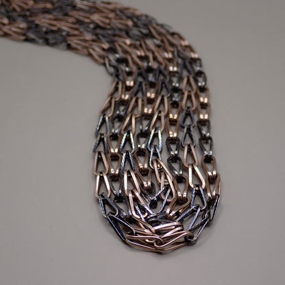Antique Victorian Niello & Rose Gold Gilt Long Guard Chain Necklace, 59.5" inches, 26.1g MB102