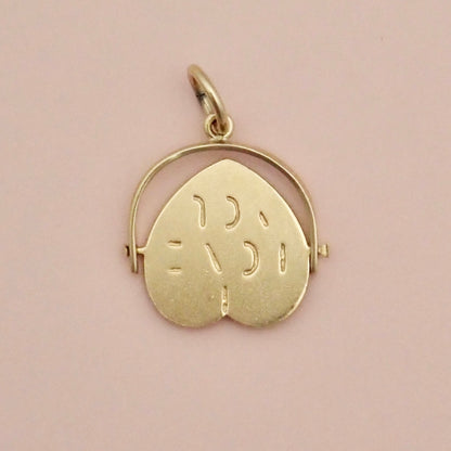 Vintage 1981 English 9ct Yellow Gold Heart 'I Love You' Spinner Pendant