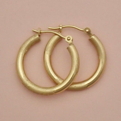 PreLoved Solid 14K Yellow Gold "Mixed Texture" Satin & Polished Hoop Earrings