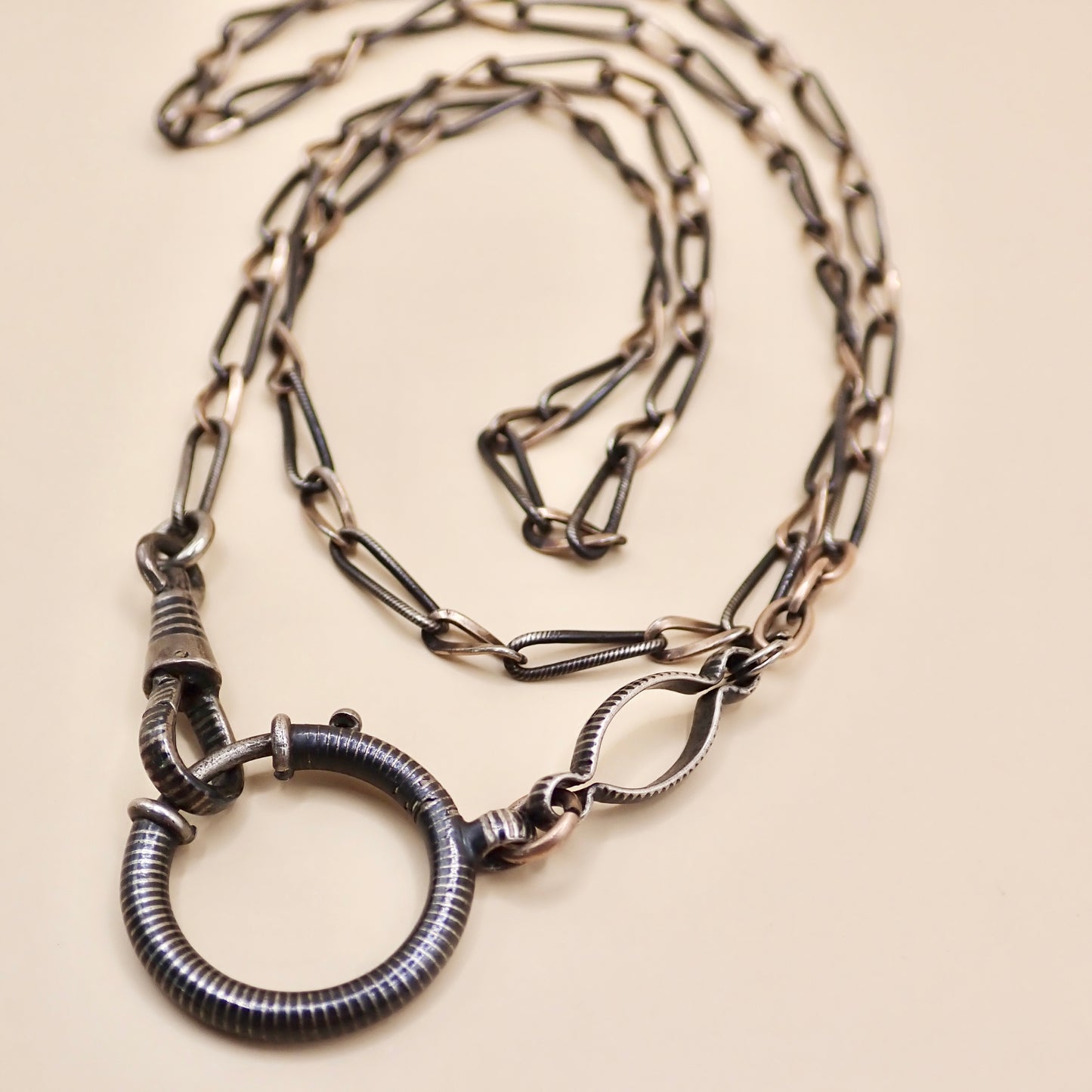 Antique Victorian Niello & Rose Gold Vermeil Chain Necklace MB71