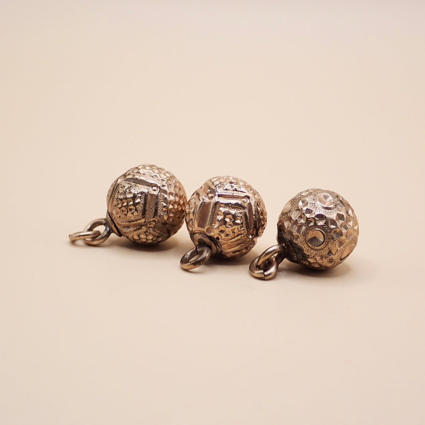 Curated Trio of Antique Victorian Bright-Cut Gold "Orb" Charms