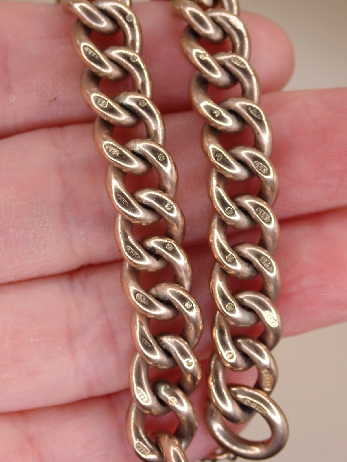 Antique Edwardian 1906 Fully Hallmarked 9k Rose Gold Heart Padlock Curb Bracelet 37.7grams