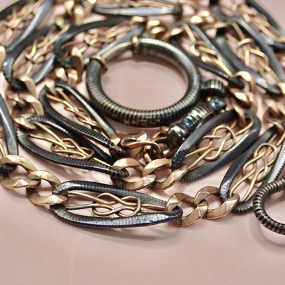 Antique Victorian "Lover's Knot" Open-Work 800 Niello & Rose Gold Vermeil Pocket Wactch Chain, 19-1/8” inches MBP2