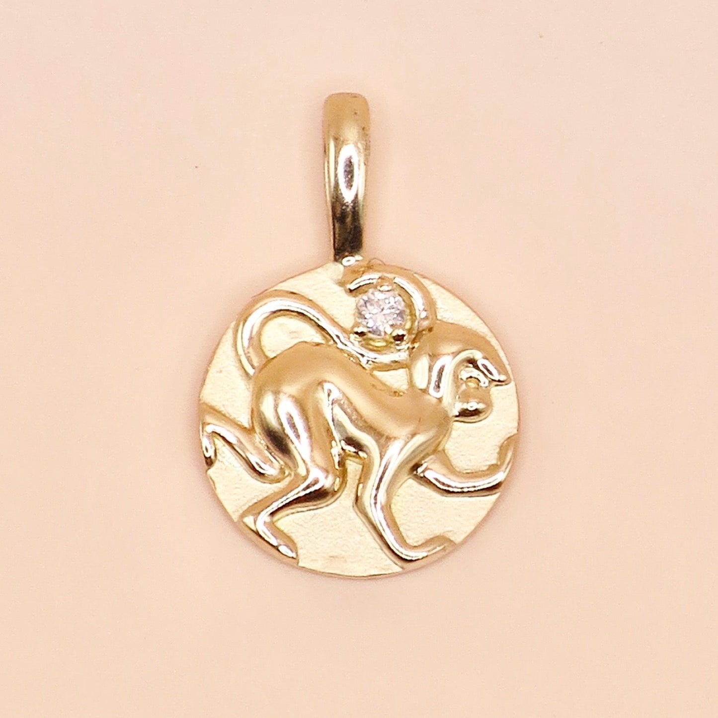14K Yellow Gold .015 CT Natural Diamond Chinese Zodiac Year of the Monkey Pendant
