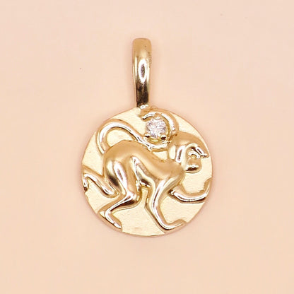 14K Yellow Gold .015 CT Natural Diamond Chinese Zodiac Year of the Monkey Pendant