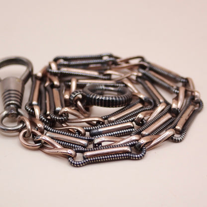 Rare Victorian .800 Silver & 9K Rose Gold Vermeil Niello 15.25” Multi-Way Chain MBP3