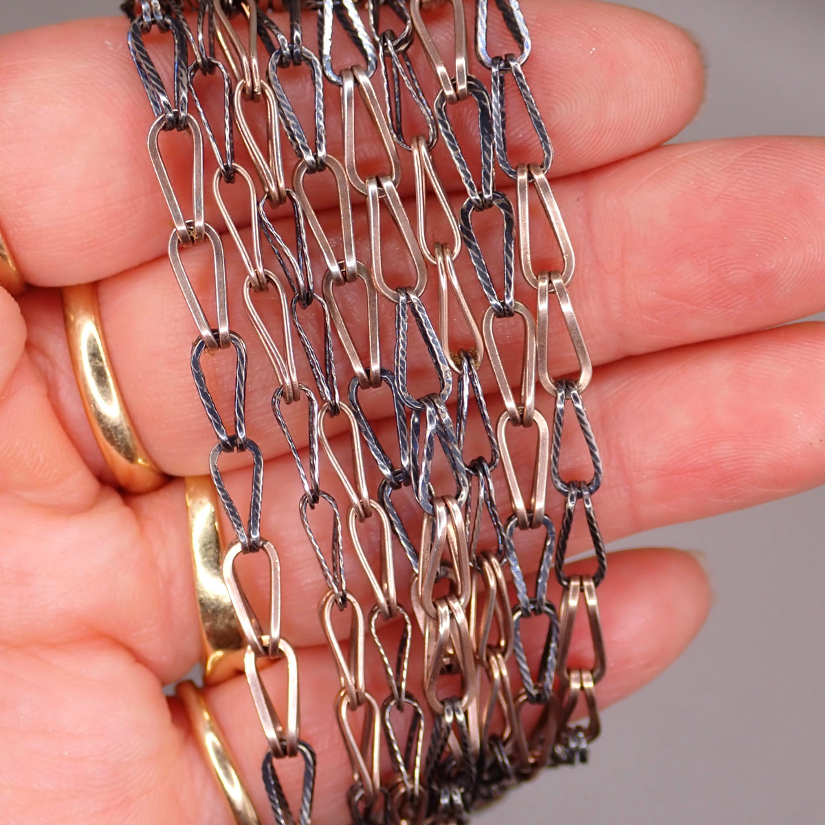 Antique Victorian Niello & Rose Gold Gilt Long Guard Chain Necklace, 59.5" inches, 26.1g MB102