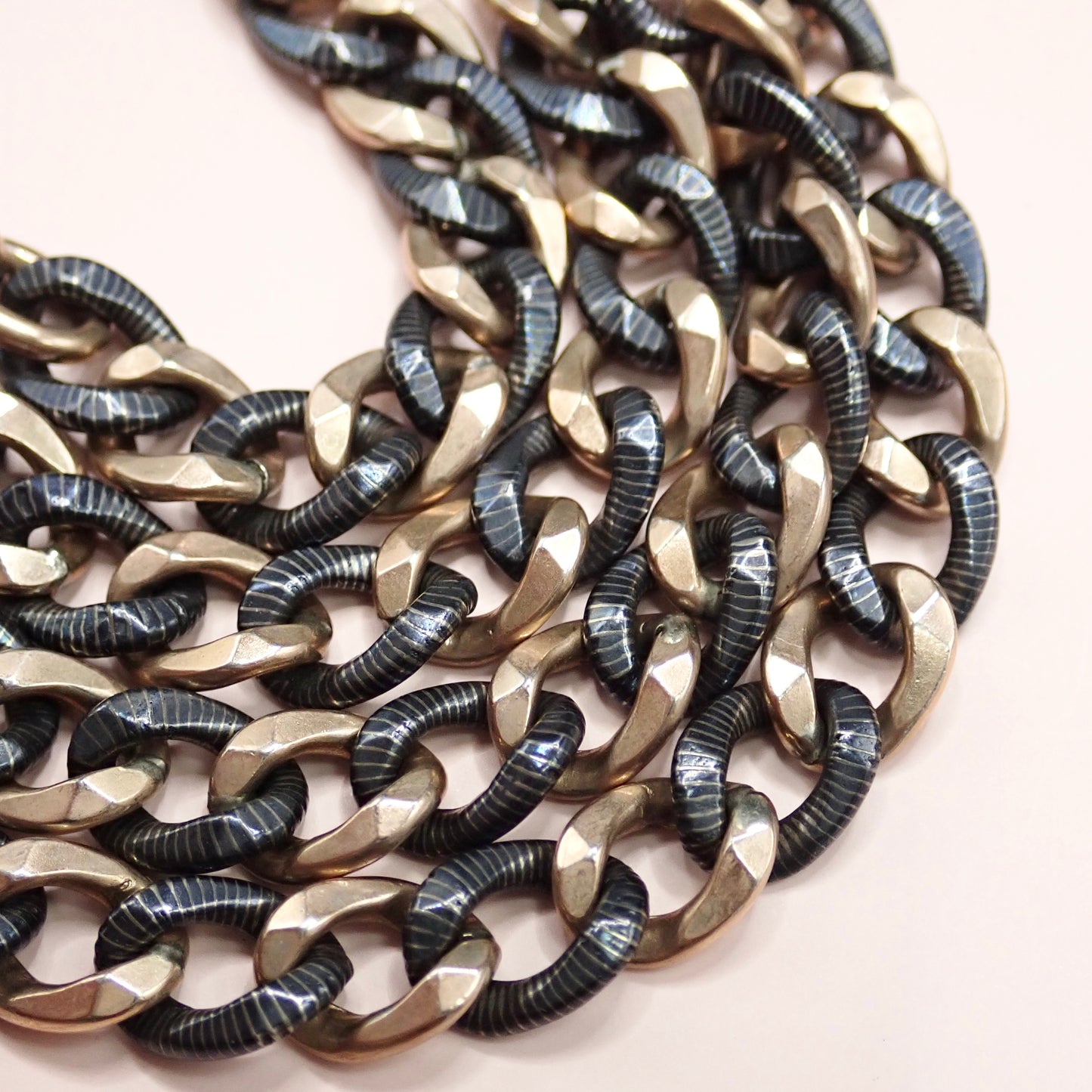 Antique Victorian 800 Niello Silver & 12k Rose Gold Watch Chain Necklace, 18.5"inches MBP5