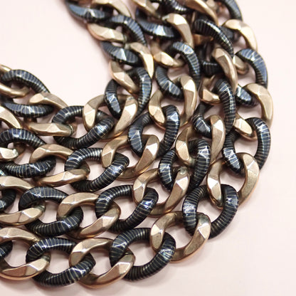 Antique Victorian 800 Niello Silver & 12k Rose Gold Watch Chain Necklace, 18.5"inches MBP5