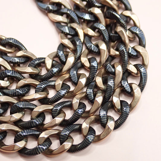 Antique Victorian 800 Niello Silver & 12k Rose Gold Watch Chain Necklace, 18.5"inches MBP5
