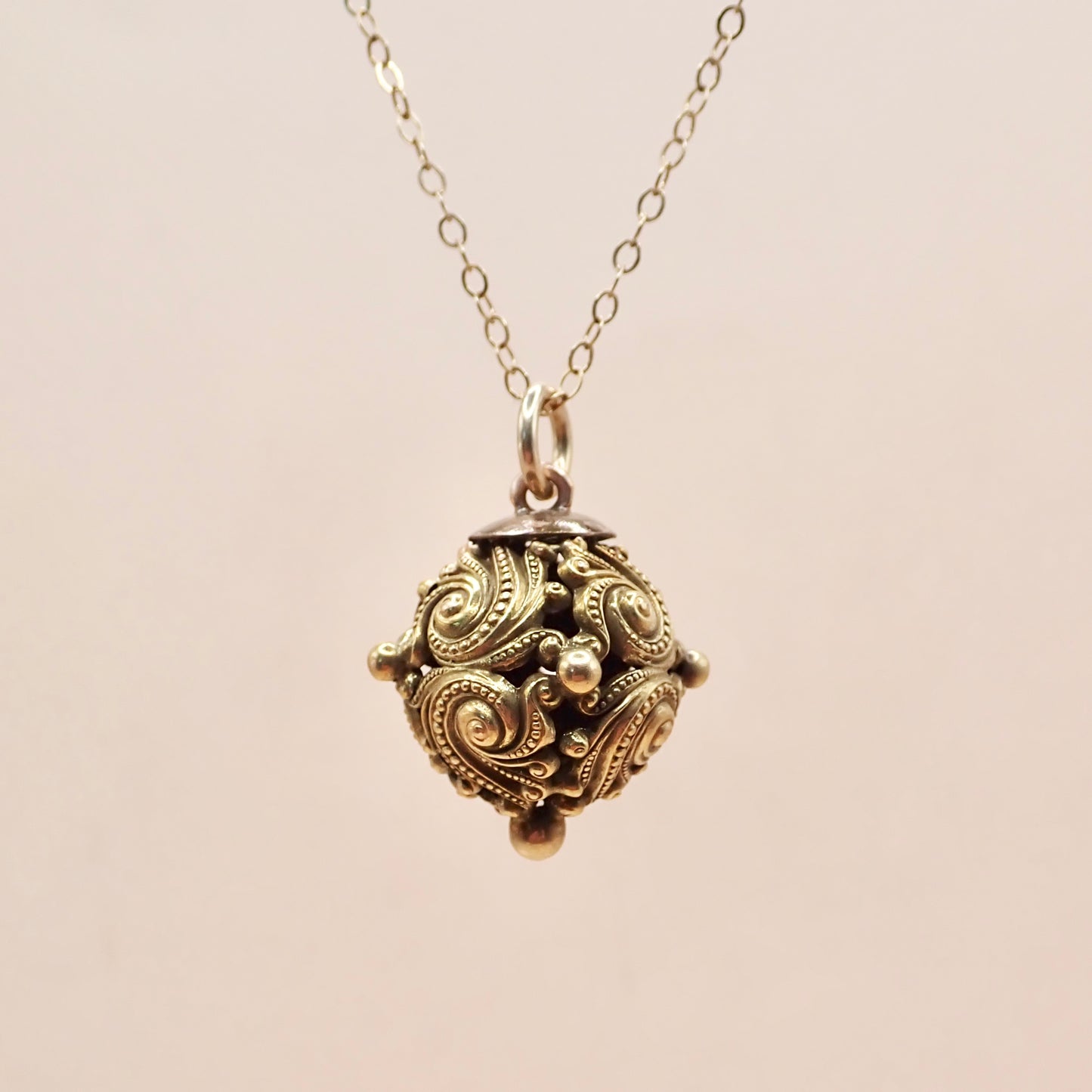 Antique Victorian Rococo Revival 14K "Swirling Scroll" Orb Charm ✨