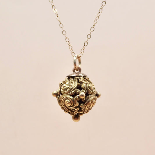 Antique Victorian Rococo Revival 14K "Swirling Scroll" Orb Charm ✨