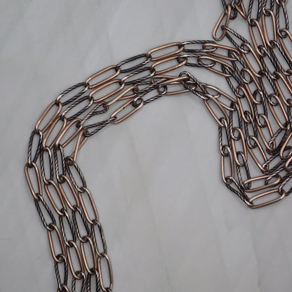 Antique Victorian Niello & Rose Gold Vermeil Long Guard Chain Necklace, 57.5" inches, 20.2g MB101