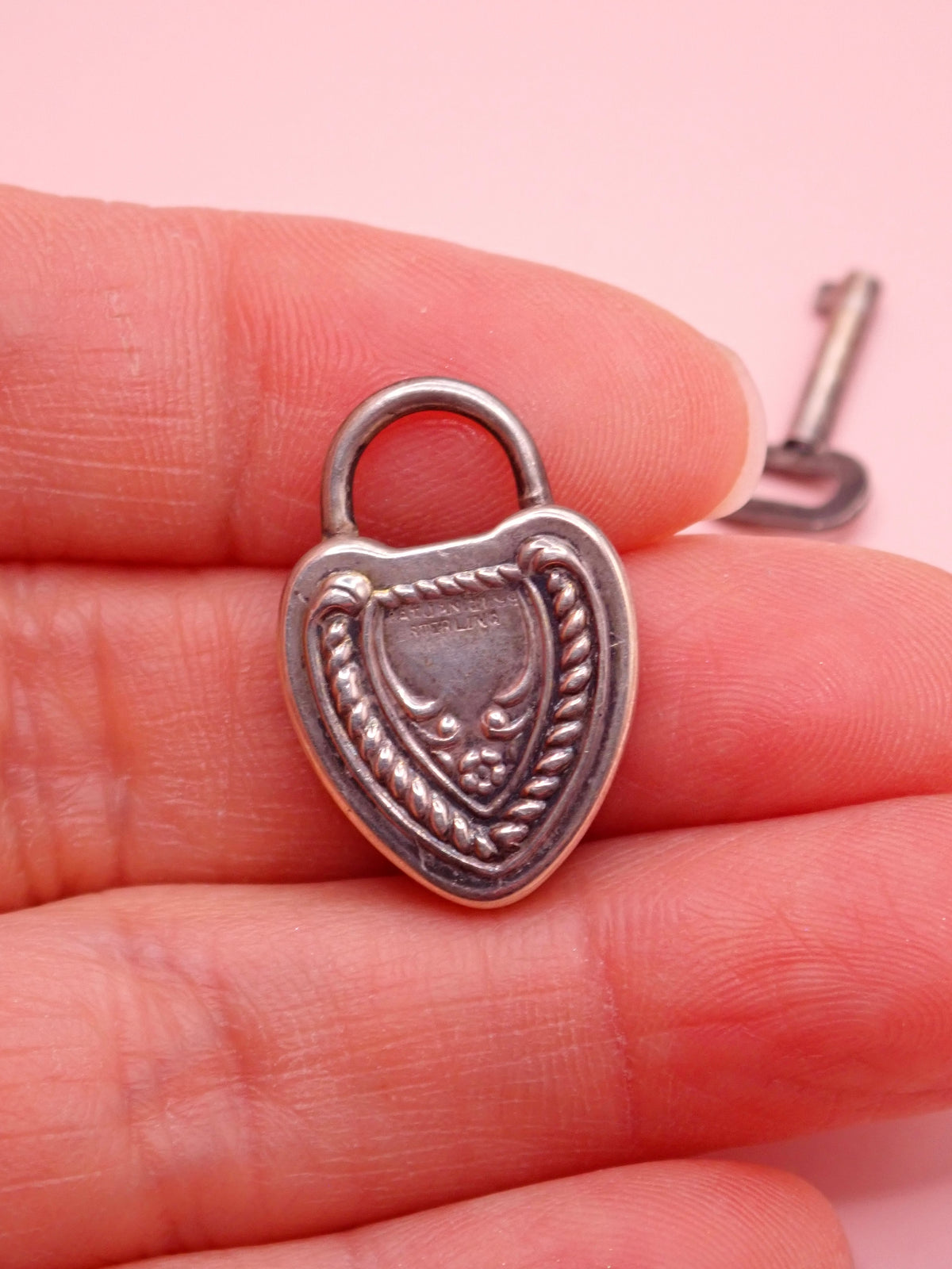 Rare Antique 1899 Sterling Silver Repoussé Heart Padlock & Working Key