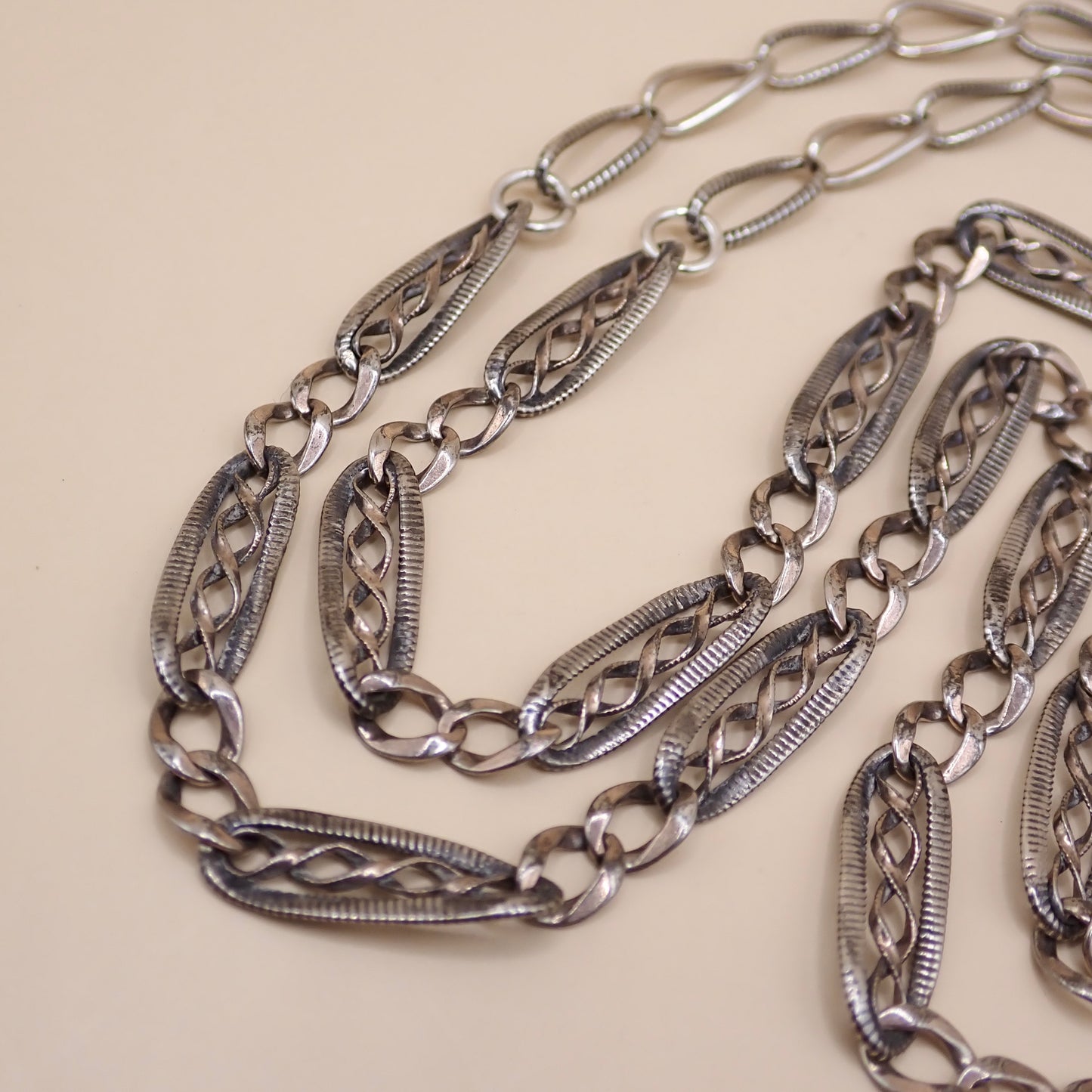 Converted Antique Victorian Niello & Silver Chain Necklace MB90