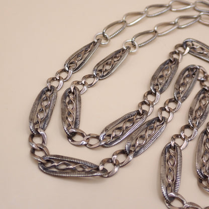Converted Antique Victorian Niello & Silver Chain Necklace MB90