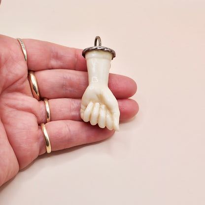 Large Antique Victorian Hand-Carved Bone "Mano Figa" Pendant