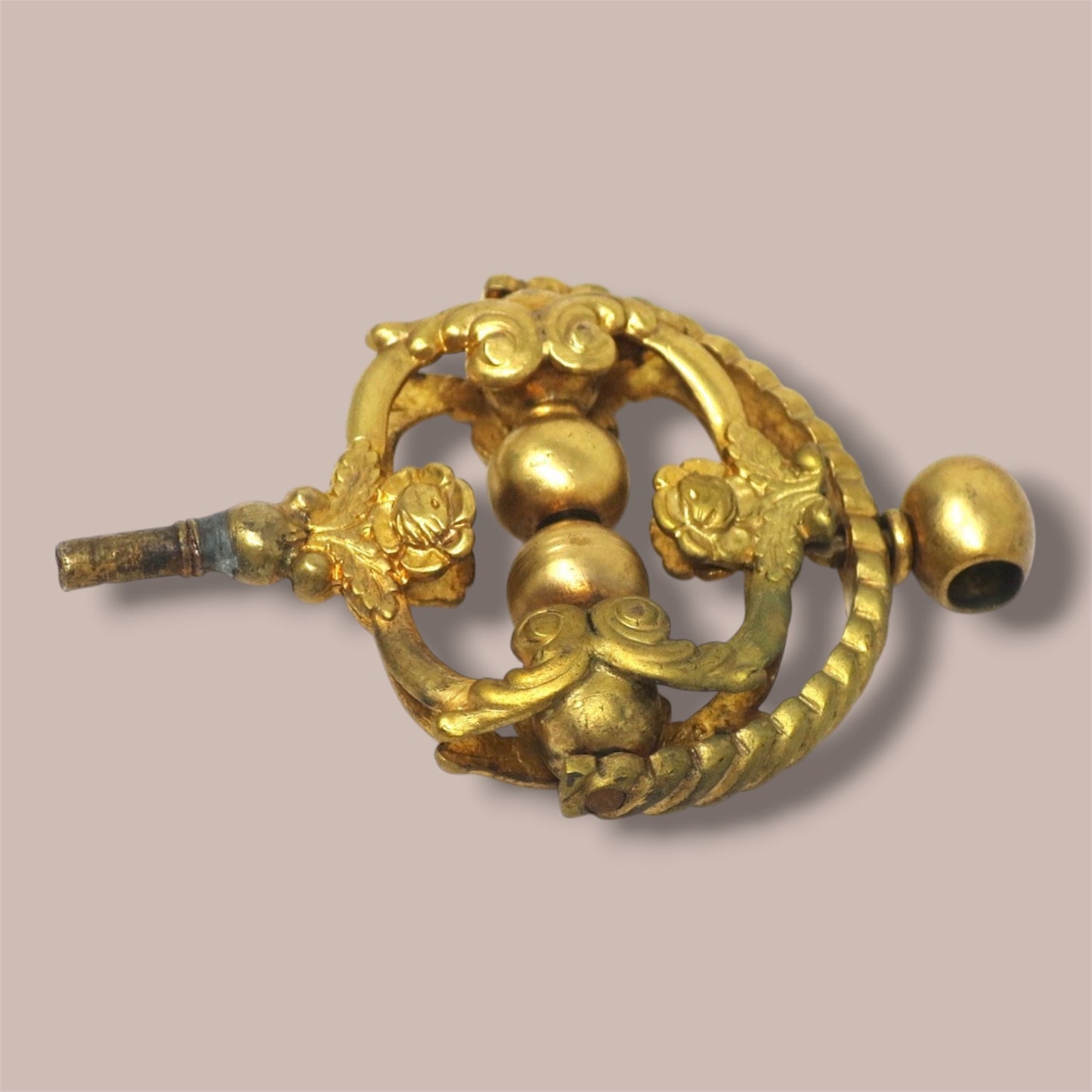 Antique Victorian 10k Rolled Gold Floral Spinner Watch Key