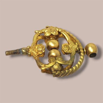 Antique Victorian 10k Rolled Gold Floral Spinner Watch Key
