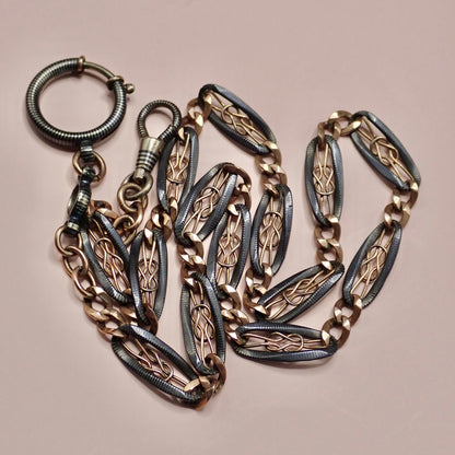 Antique Victorian "Lover's Knot" Open-Work 800 Niello & Rose Gold Vermeil Pocket Wactch Chain, 19-1/8” inches MBP2