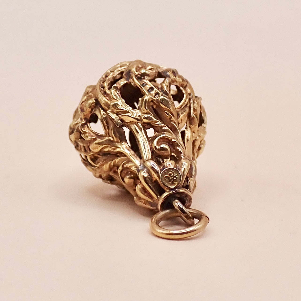 Antique Victorian Revival 14K Yellow Gold Filigree Lantern Cage Pendant