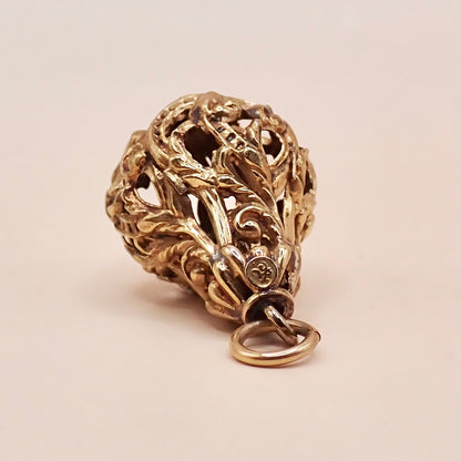Antique Victorian Revival 14K Yellow Gold Filigree Lantern Cage Pendant