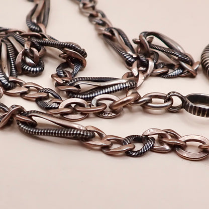 Antique Victorian Niello Silver & 9k Rose Gold Vermeil Pocket Watch Chain Necklace MB72