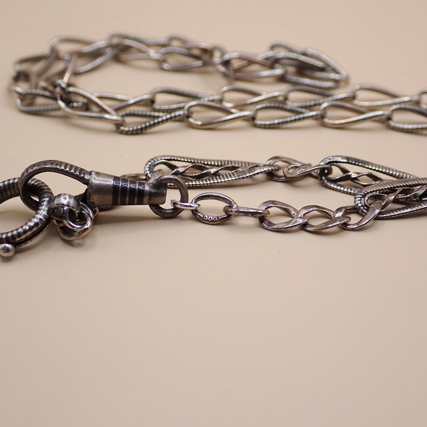 Converted Antique Victorian Niello & Silver Chain Necklace MB90