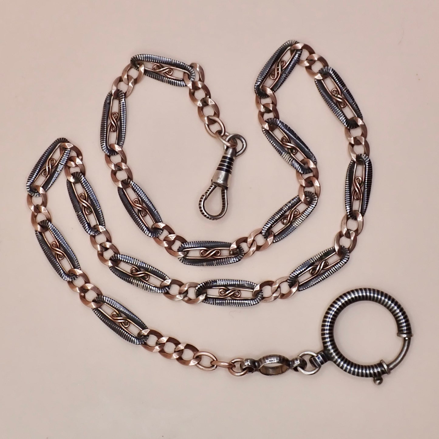 Antique Victorian "S-Scroll" Niello & 12k Rose Gold Chain Necklace MB82