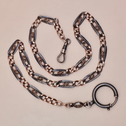 Antique Victorian "S-Scroll" Niello & 12k Rose Gold Chain Necklace MB82
