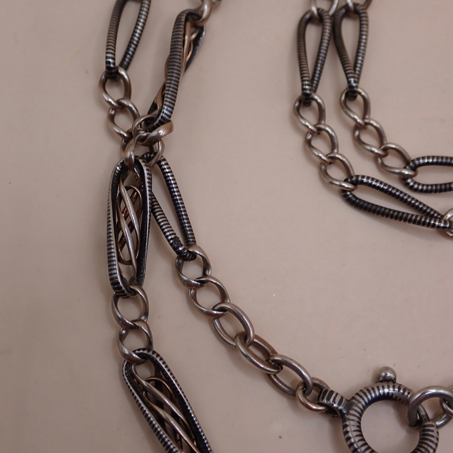 Converted Antique "Grand Sautoir" Victorian Niello & Rose Gold Vermeil Chain Necklace MB87