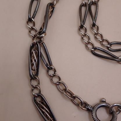Converted Antique "Grand Sautoir" Victorian Niello & Rose Gold Vermeil Chain Necklace MB87
