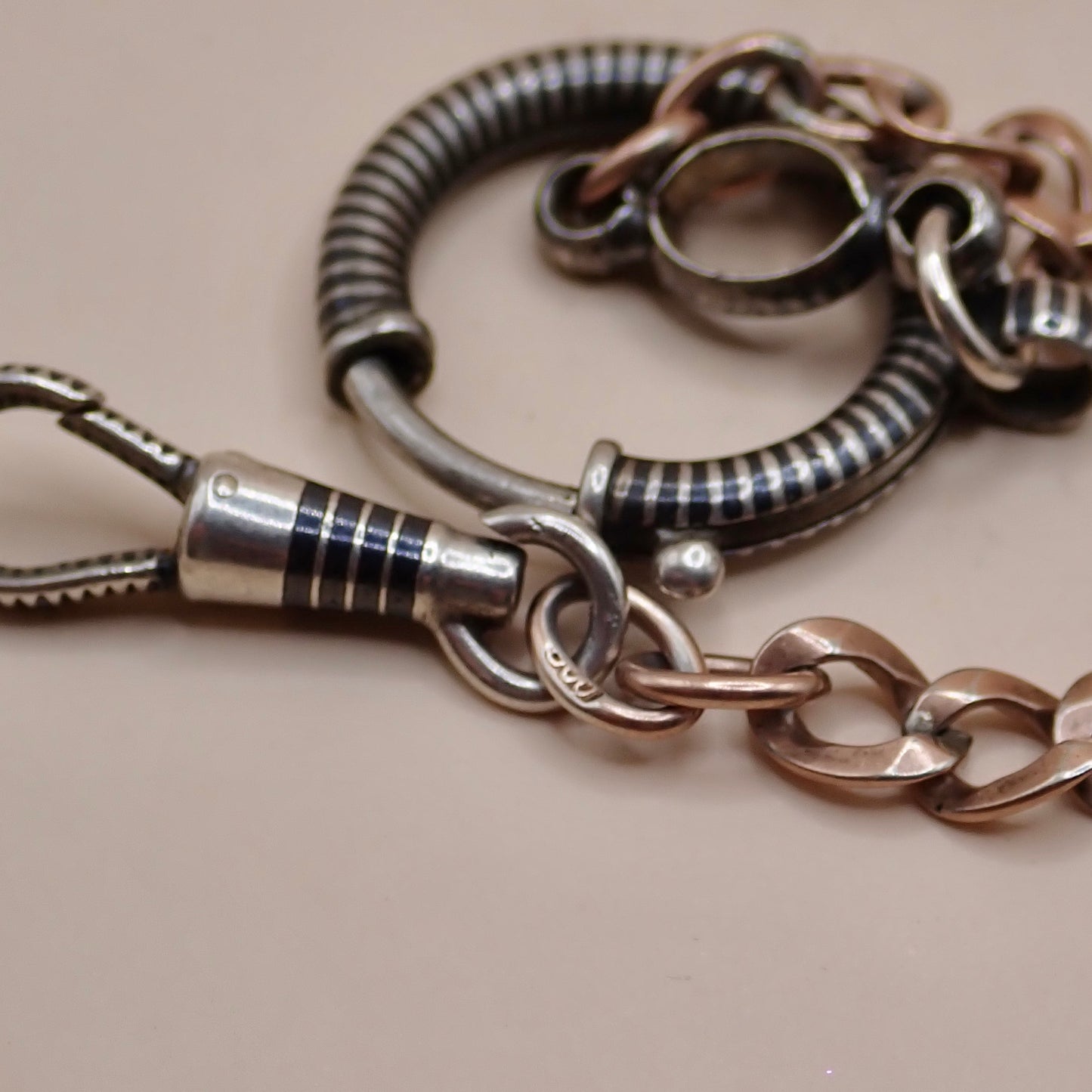 Antique Victorian "S-Scroll" Niello & 12k Rose Gold Chain Necklace MB82