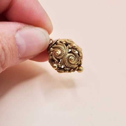 Antique Victorian Rococo Revival 14K "Swirling Scroll" Orb Charm ✨