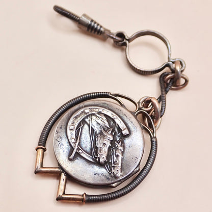 Antique Victorian .800 Silver & 12K Rose Gold Niello Equestrian "Short Drop" Fob Pendant MBP9