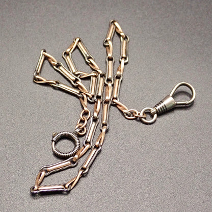 Rare Victorian .800 Silver & 9K Rose Gold Vermeil Niello 15.25” Multi-Way Chain MBP3