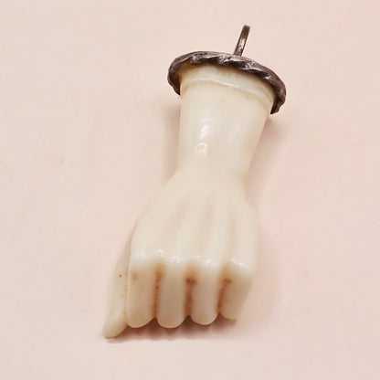 Large Antique Victorian Hand-Carved Bone "Mano Figa" Pendant