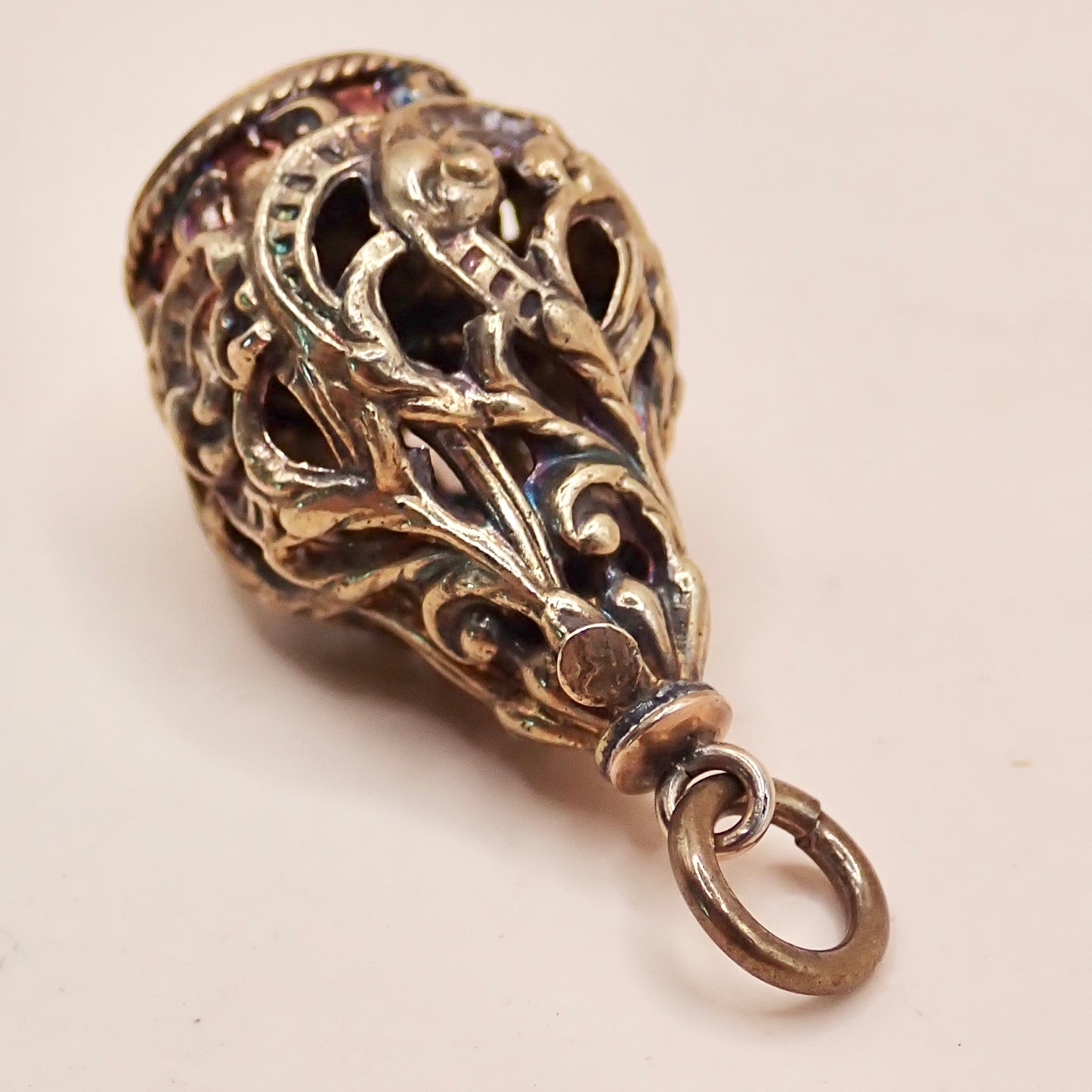 Rare Victorian 14K Gold "Lantern" Filigree Cage Charm with Honey Citrine