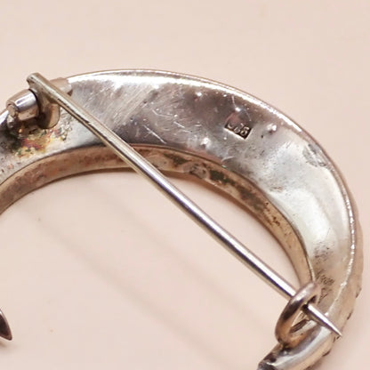 Antique Victorian 835 Silver "Paste Diamond" Crescent Moon Pin Brooch