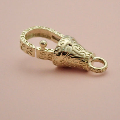 English 9ct Gold Intricately Engraved "Scroll" Dog Clip 24mm