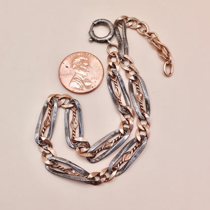 Antique Victorian Niello & 9k Rose Gold "Twisted Wire" Trombone Chain MB85