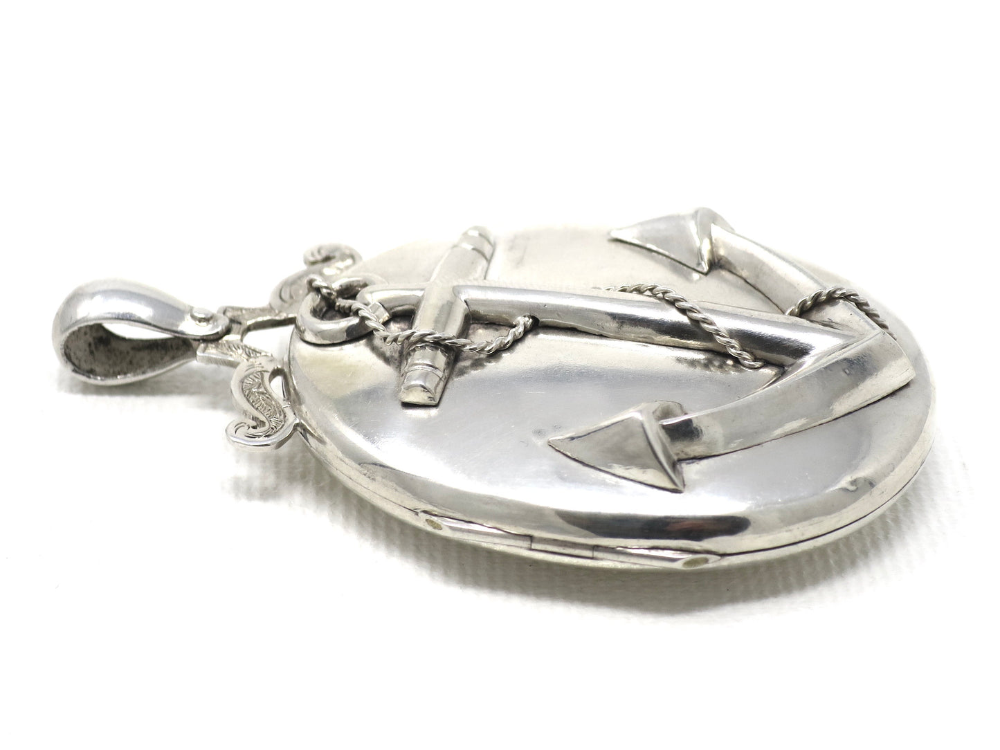 Antique Victorian Sterling Silver Anchor Oval Locket Pendant