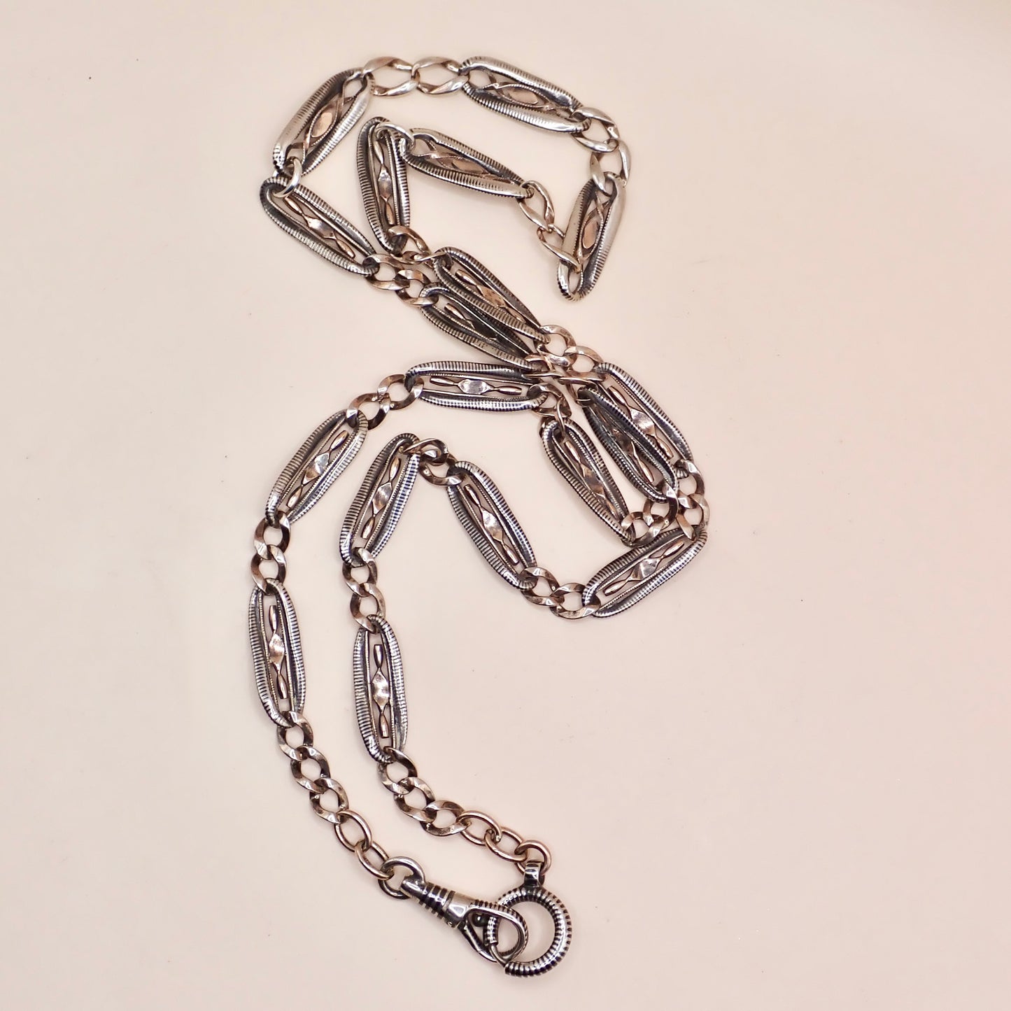 Antique Victorian Niello & Rose Gold 20.5” Long-Length Chain Necklace MB86